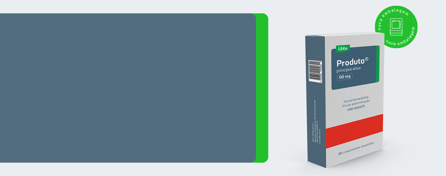 Banner com as novas embalagens da Libbs, atendendo à RDC mais recente da Anvisa.
